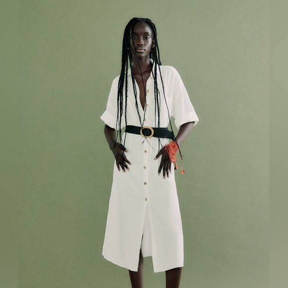 Zara Linen Blend Shirt Dress Belted New - Picture 10 of 10